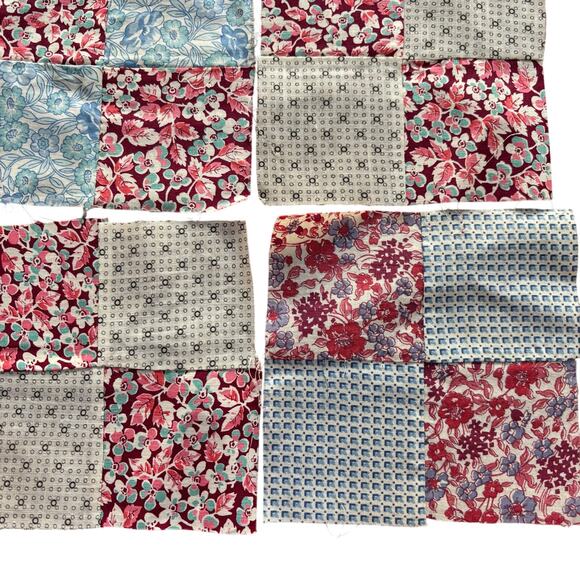 Hand Sewn Patchwork quilt squares (9) multicolor blocks cotton 1940s 4-patch - Picture 5 of 7